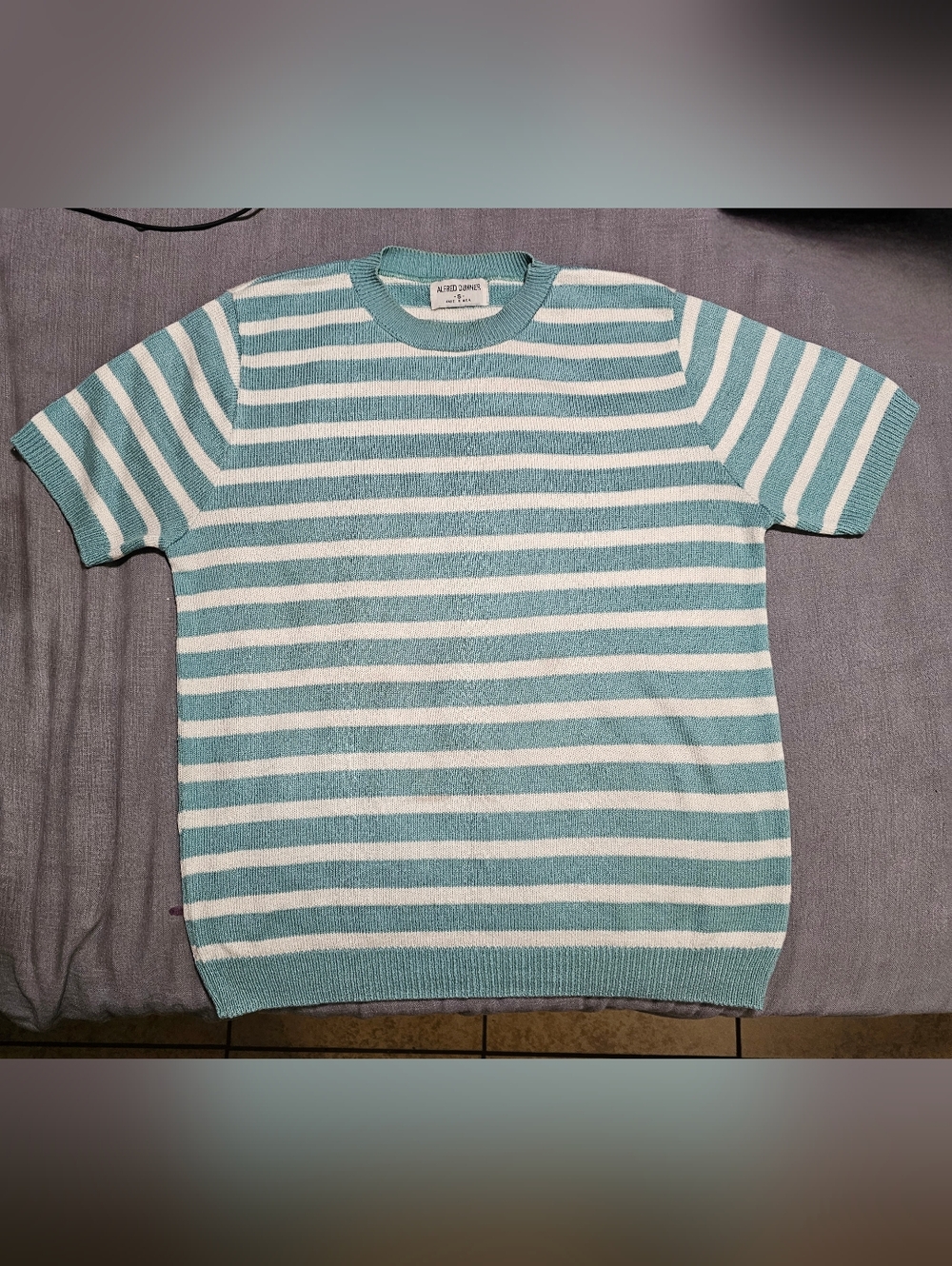 Alfred Dunner Mint & White Striped Crewneck Sweater